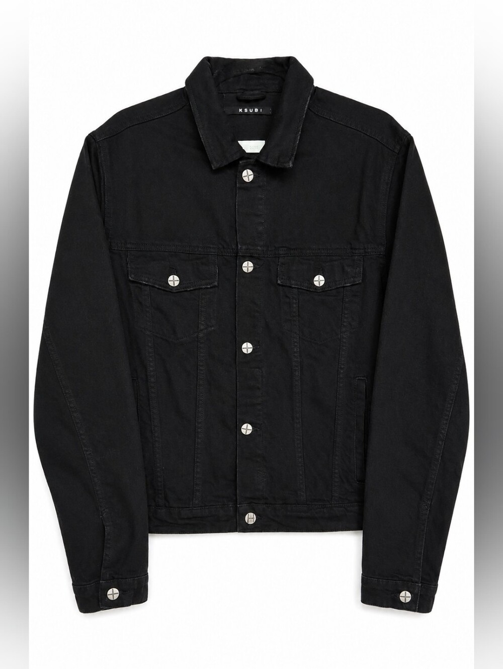 Ksubi Black Denim Trucker Jacket Button Front Red Embroidery Men Size Large